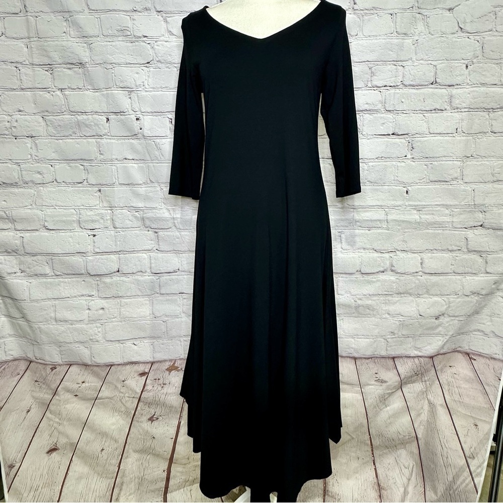Eileen Fisher black 3/4 sleeve viscose dress